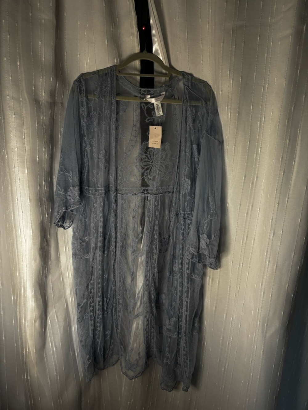 LC Lauren Conrad Dusty Blue Lace Kimono Robe